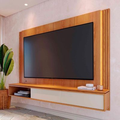 Painel TV 75 Polegadas E Bancada Suspensa Trento Freijó Off White C05 - Mpozenato