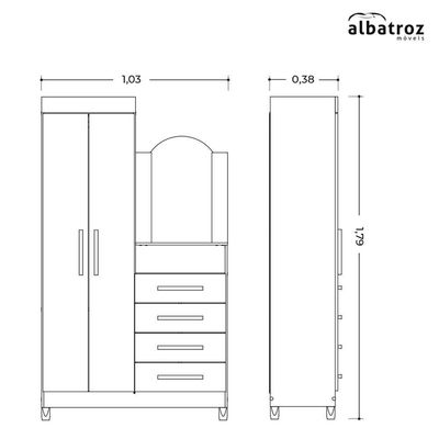 Cômoda New Capri 2 Portas E 4 Gavetas Quadriflex Branco Com Espelho - Móveis Albatroz Branco