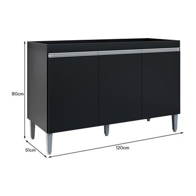 Balcão Pia Manu 120cm 3 Portas Preto Sem Tampo Ajl Móveis Preto