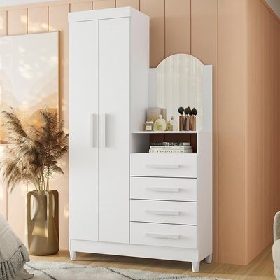 Cômoda New Capri 2 Portas E 4 Gavetas Quadriflex Branco Com Espelho - Móveis Albatroz Branco