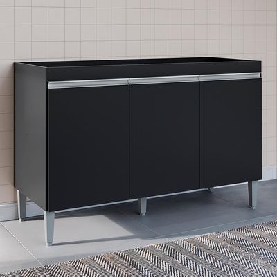 Balcão Pia Manu 120cm 3 Portas Preto Sem Tampo Ajl Móveis Preto