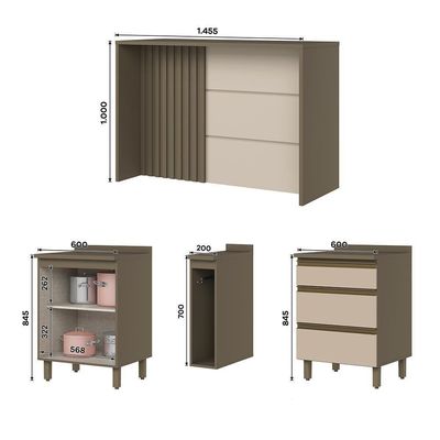 Kit Ilha Gourmet Connect Com Balcões 60cm E Porta Toalha Duna-cristal Móveis Henn Duna-cristal