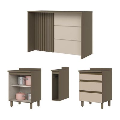 Kit Ilha Gourmet Connect Com Balcões 60cm E Porta Toalha Duna-cristal Móveis Henn Duna-cristal