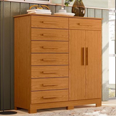 Cômoda Verona 2 Portas E 8 Gavetas Cinamomo - Móveis Albatroz Cinamomo