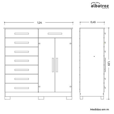 Cômoda Verona 2 Portas E 8 Gavetas Cinamomo - Móveis Albatroz Cinamomo