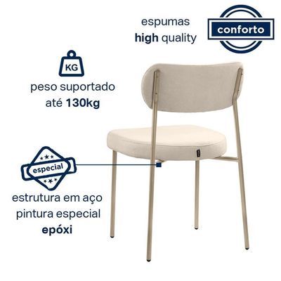 Conjunto 2 Cadeiras Lavínia Bouclê Bege/aço Champanhe - Salaone Bouclê Bege/aço Champanhe