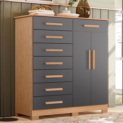 Cômoda Verona 2 Portas E 8 Gavetas Freijó/titanium - Móveis Albatroz Freijó/titanium