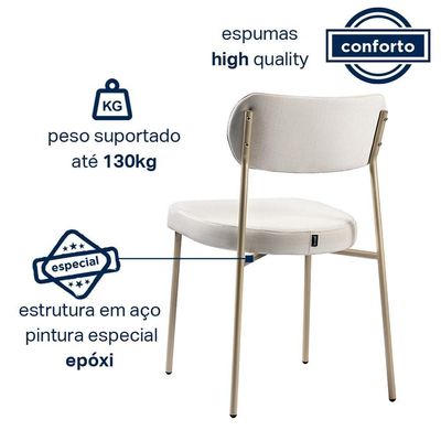 Conjunto 2 Cadeiras Lavínia Linho Bege/aço Champanhe - Salaone Linho Bege/aço Champanhe
