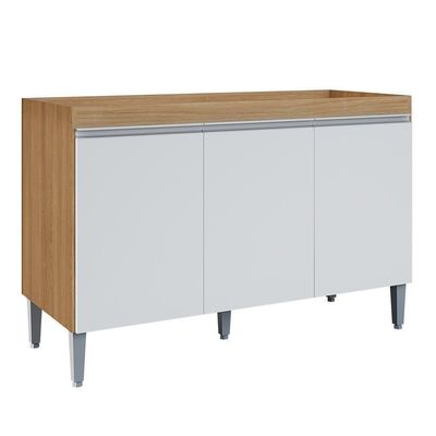Balcão Pia Manu 120cm 3 Portas Amêndoa-branco Sem Tampo Ajl Móveis Amêndoa-branco