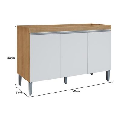 Balcão Pia Manu 120cm 3 Portas Amêndoa-branco Sem Tampo Ajl Móveis Amêndoa-branco