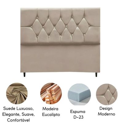 Cabeceira Estofada Cama Box King 195 Cm Suede Ayla bege
