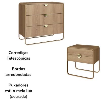 Comoda 02 Mesas De Cabeceira Organica Artesano Hanover Dourado