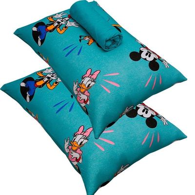Jogo De Cama Portallar Casal Malha 100% Algodão Disney Mickey Feliz 3 Peças Verde