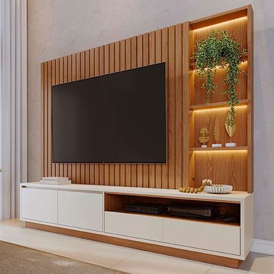 Estante Home Ripado TV 82 Polegadas 240 Cm Cancun Colibri Freijo Off White Matte