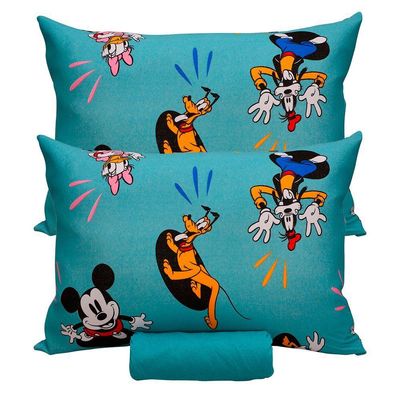 Jogo De Cama Portallar Casal Malha 100% Algodão Disney Mickey Feliz 3 Peças Verde