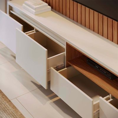 Estante Home Ripado TV 82 Polegadas 240 Cm Cancun Colibri Freijo Off White Matte