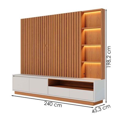 Estante Home Ripado TV 82 Polegadas 240 Cm Cancun Colibri Freijo Off White Matte