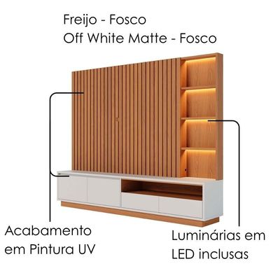 Estante Home Ripado TV 82 Polegadas 240 Cm Cancun Colibri Freijo Off White Matte