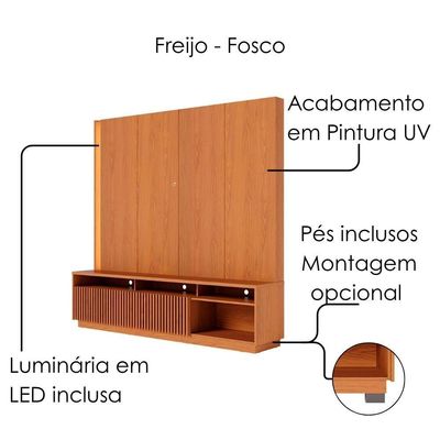 Estante Home TV 75 Polegadas 200 Cm 2 Portas Jordao Colibri Freijo