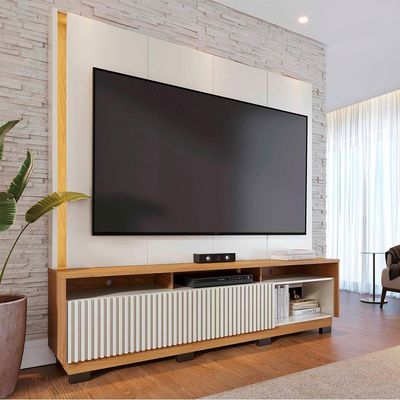Estante Home TV 75 Polegadas 200 Cm 2 Portas Jordao Colibri Off White Matte Freijo