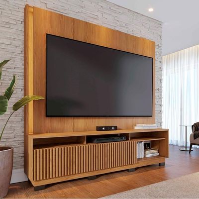 Estante Home TV 75 Polegadas 200 Cm 2 Portas Jordao Colibri Freijo