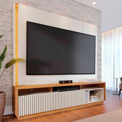 Estante Home TV 75 Polegadas 200 Cm 2 Portas Jordao Colibri Off White Matte Freijo