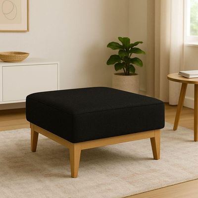 Puff Luxo Corino Retangular Base Mesa Madeira Lar & Estilo Preto