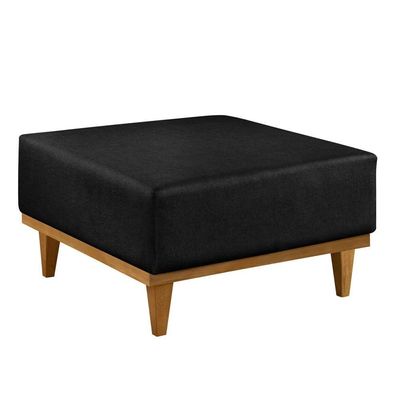 Puff Luxo Corino Retangular Base Mesa Madeira Lar & Estilo Preto