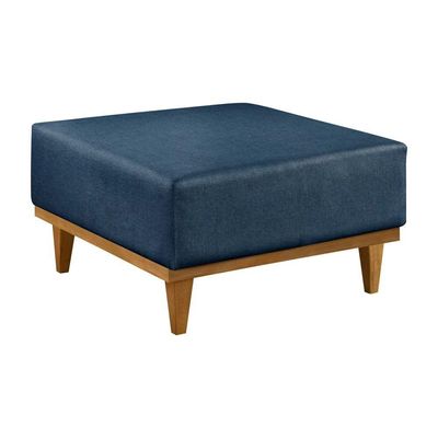 Puff Luxo Corino Retangular Base Mesa Madeira Lar & Estilo Azul