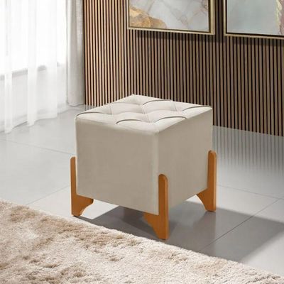 Puff Kansas Veludo Areia Quadrado Decoração Lar & Estilo