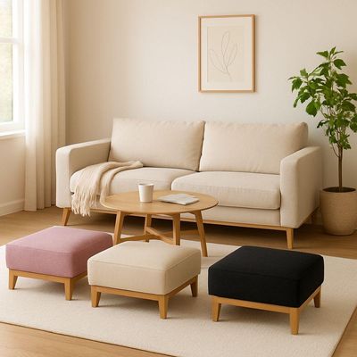 Puff Luxo Corino Retangular Base Mesa Madeira Lar & Estilo Bege