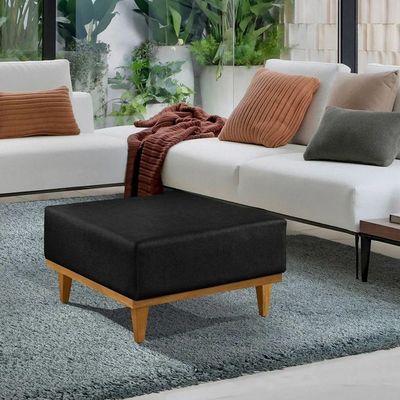 Puff Luxo Corino Retangular Base Mesa Madeira Lar & Estilo Bege