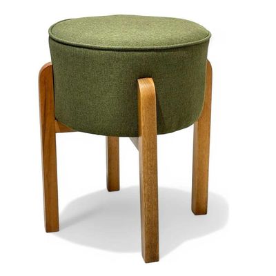 Puff Banqueta Redondo Pés De Madeira Luxo Lar & Estilo Verde