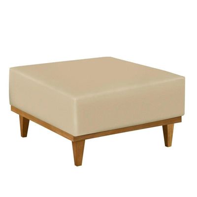 Puff Luxo Corino Retangular Base Mesa Madeira Lar & Estilo Bege