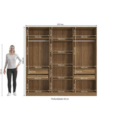 Guarda-roupa 6 Portas 4 Gavetas Kappesberg Adapt Nogueira