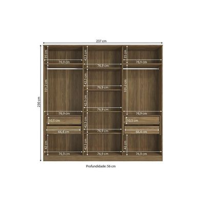 Guarda-roupa 6 Portas 4 Gavetas Kappesberg Adapt Nogueira