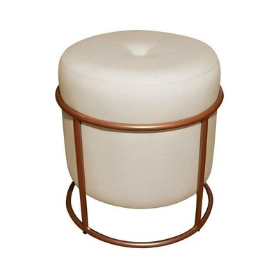 Puff Decorativo Redondo Para Sala Argola Ian Bege Bronze Linho