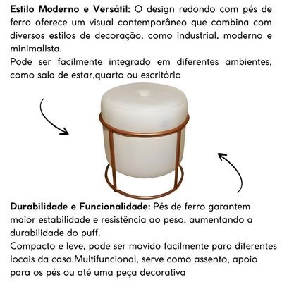 Puff Decorativo Redondo Para Sala Argola Ian Bege Bronze Linho
