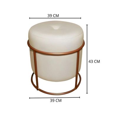 Puff Decorativo Redondo Para Sala Argola Ian Bege Bronze Linho