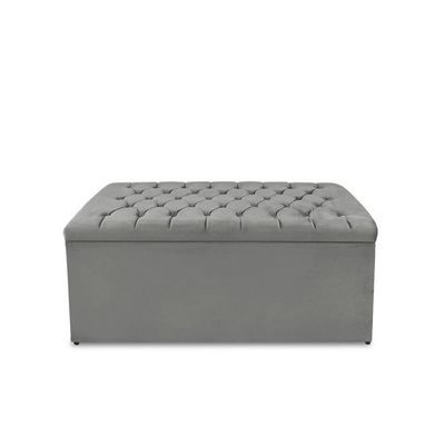 Kit Cabeceira E Calçadeira Baú Dunas Casal 140 Cm - Veludo Cinza Grafite