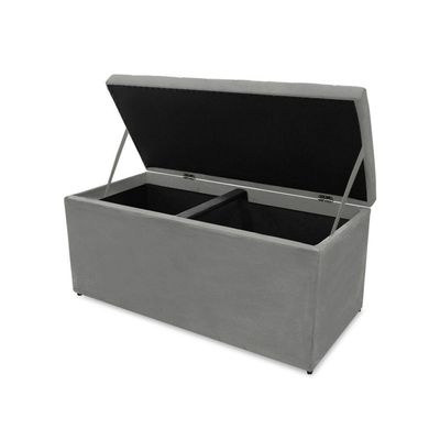 Kit Cabeceira E Calçadeira Baú Dunas Casal 140 Cm - Veludo Cinza Grafite