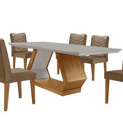 Mesa De Jantar 6 Lugares Retangular Rufato Alvorada Londrina Vel. Capuccino Off White Imbuia
