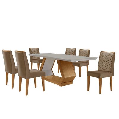 Mesa De Jantar 6 Lugares Retangular Rufato Alvorada Londrina Vel. Capuccino Off White Imbuia