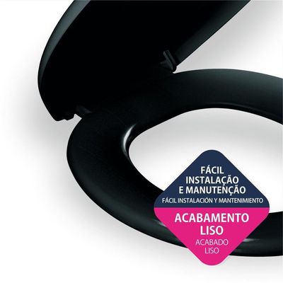 Assento Sanitário Almofadado Clássico Preto Atlas