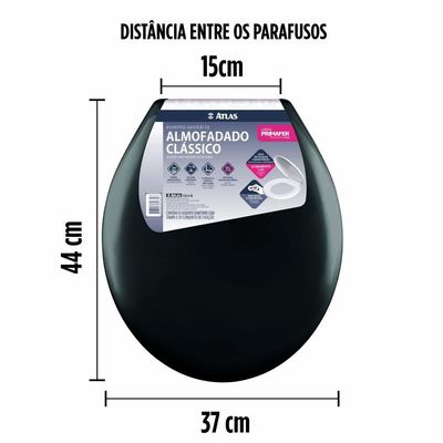 Assento Sanitário Almofadado Clássico Preto Atlas