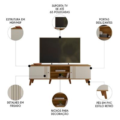 Rack Bancada Para TV 65 Polegadas 160cm Sia Nature Off White Z49 - Mpozenato