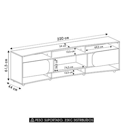 Rack Tv 86 Polegadas 220cm Com 2 Portas Reno Cedro Off White A09 - Mpozenato