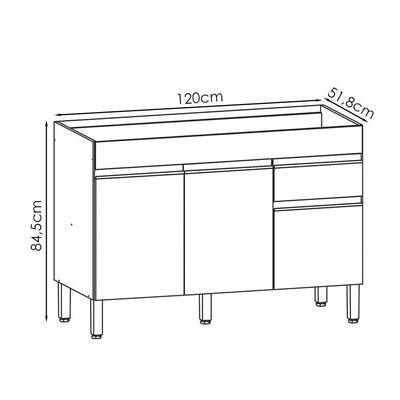Balcao Para Pia 3 Portas 1 Gaveta 120 Cm Line Ktp Supremo