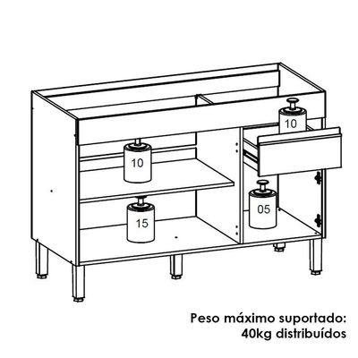 Balcao Para Pia 3 Portas 1 Gaveta 120 Cm Line Ktp Supremo