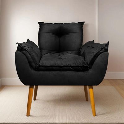 Poltrona Opala Decorativa Preta Ideal Sala De Estar Recepção
